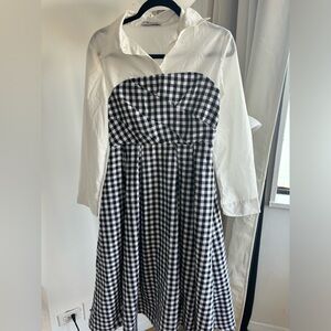 Corset style black and white midi dress